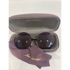 Brian Atwood Round Purple Rhinestone Sunglasses w/ Case